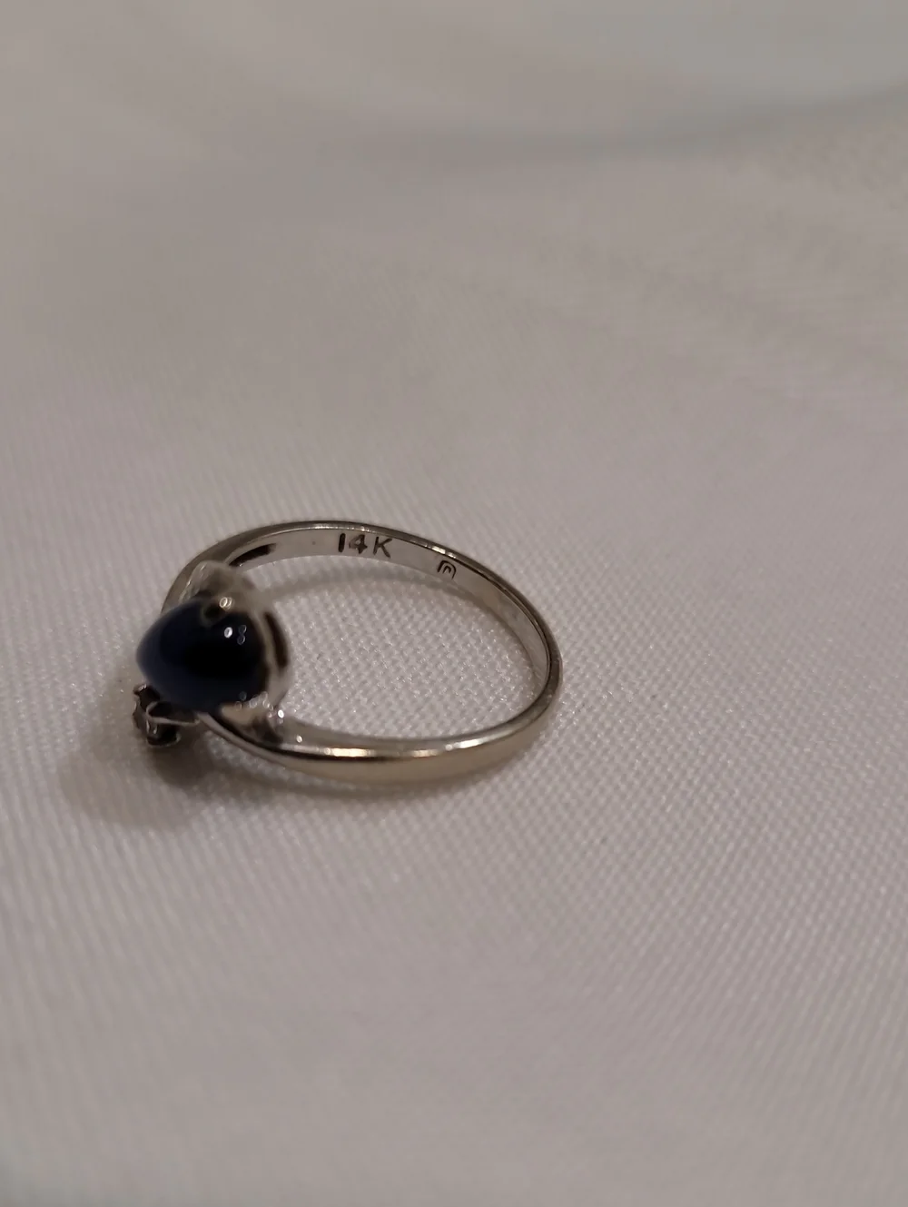 14k Solid White Gold Star Sapphire Diamond Ring Vintage